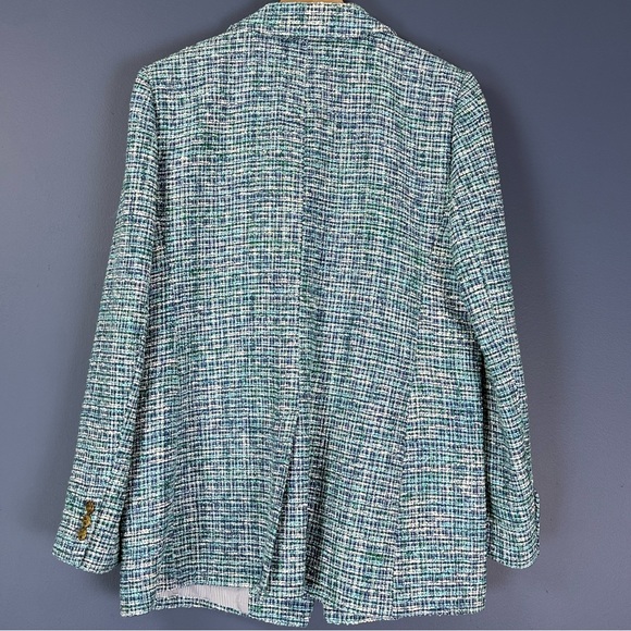 LOFT Women's Green and Blue Tweed Double Breasted Blazer Size 14 - Picture 6 of 10